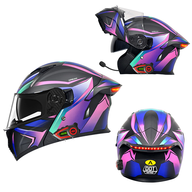 Full Face Motorcycle Helmet With Bluetooth - DOT Motorcycle Helmets Double Visor Modular